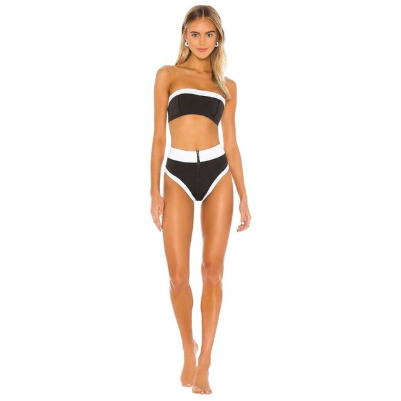 GIGI C Eddie Bikini Top in Black & White Colorblock XSmall Womens Swimsuit - Picture 4 of 16